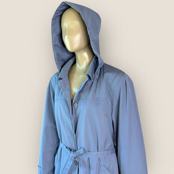 London Fog Vintage Maincoats Wool Blend Liner Trench Coat Hooded Womens 14 Blue - Picture 6 of 15